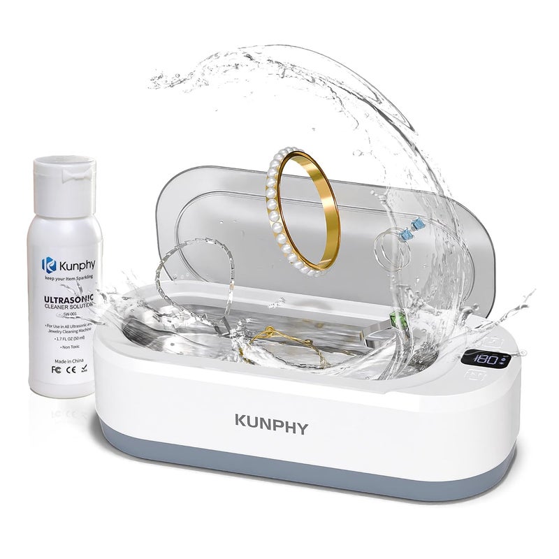 KUNPHY Upgraded Ultrasonic Jewelry Cleaner with 50ml Solution, 48KHZ, 12OZ Capacity, Ultrasonic Cleaner with 3 Digital Timer, Touch Control, Idea for Jewelry, Eyeglass, Rings, Diamond - Image 1